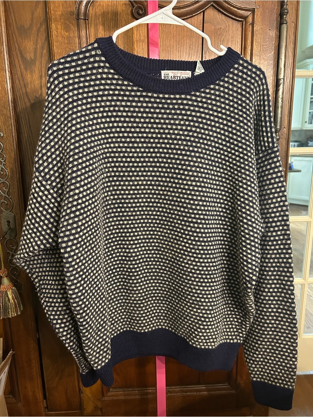 Relaxed Navy & Cream Patterned Crewneck Sweater - Women's